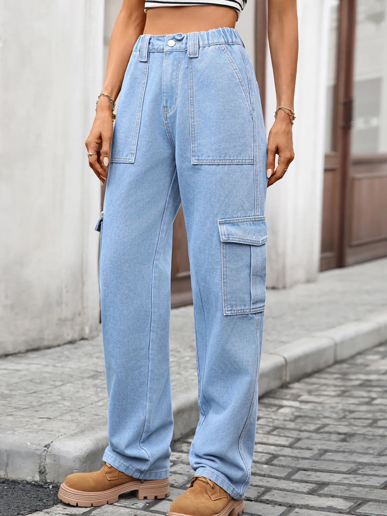 High-Waisted Cargo Jeans by Moni Wear