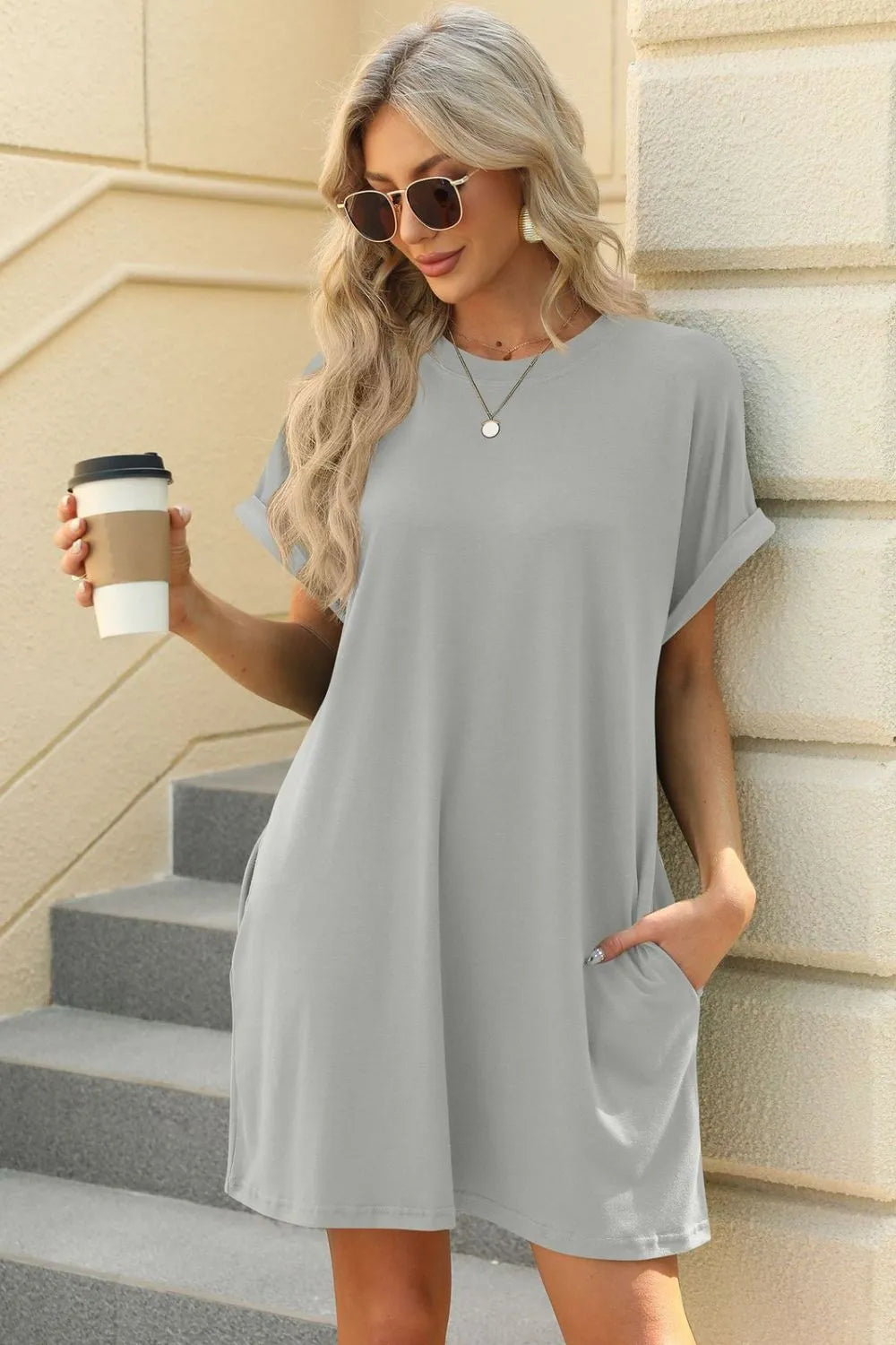 Short Sleeve Mini Dress with Pockets