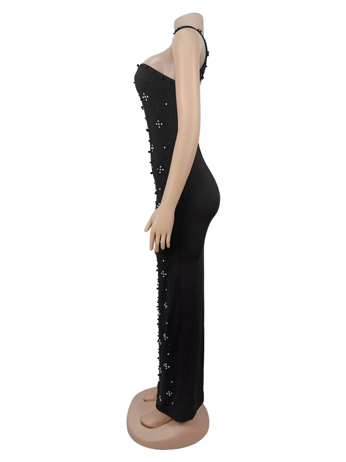 Rhinestone Tube Bodycon Maxi Dress in Black