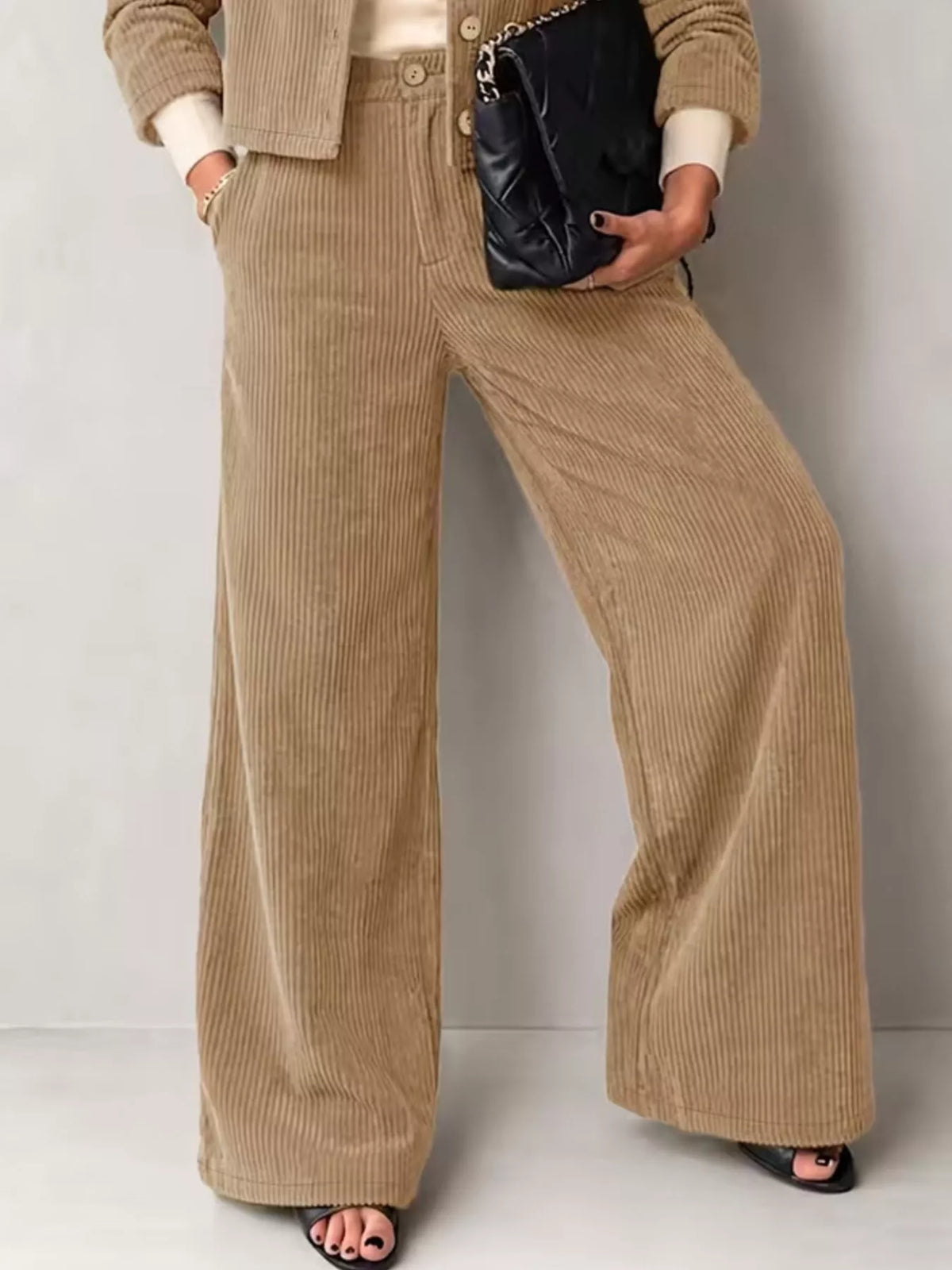 Corduroy Button-Down Jacket and Wide-Leg Pants Set