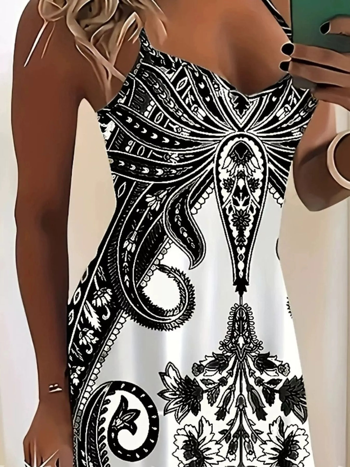 Printed Spaghetti Strap Maxi Dress in Black