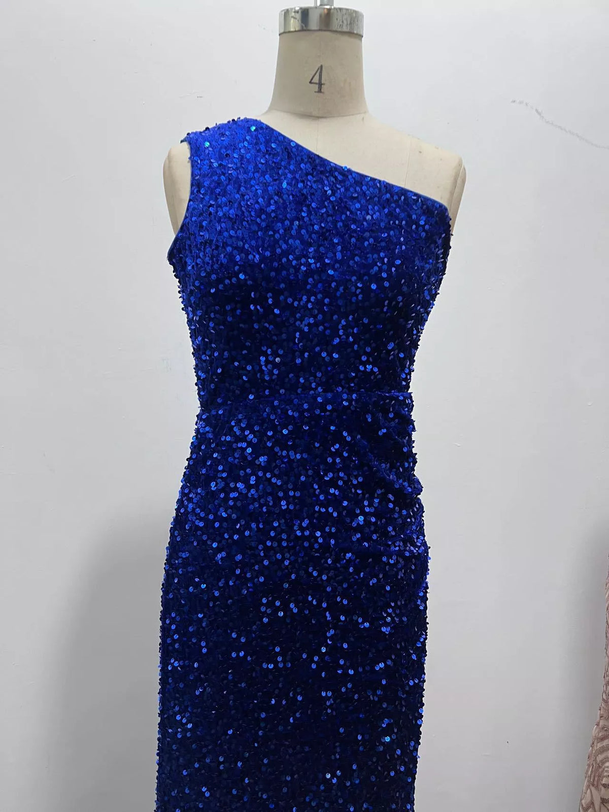 One-Shoulder Sequin High-Slit Evening Dress