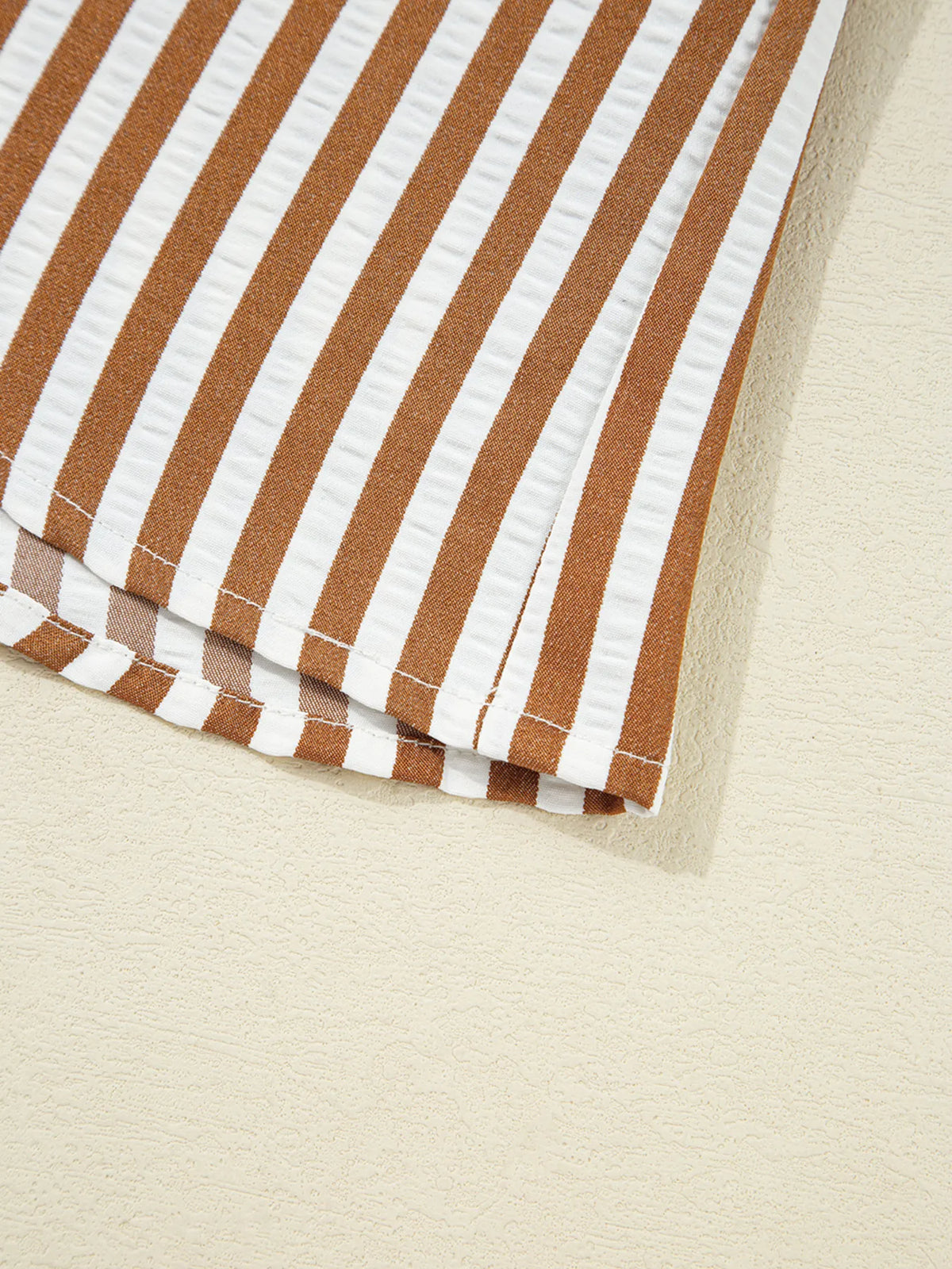 Collared Long Sleeve Mini Shirt Dress in Brown Stripe