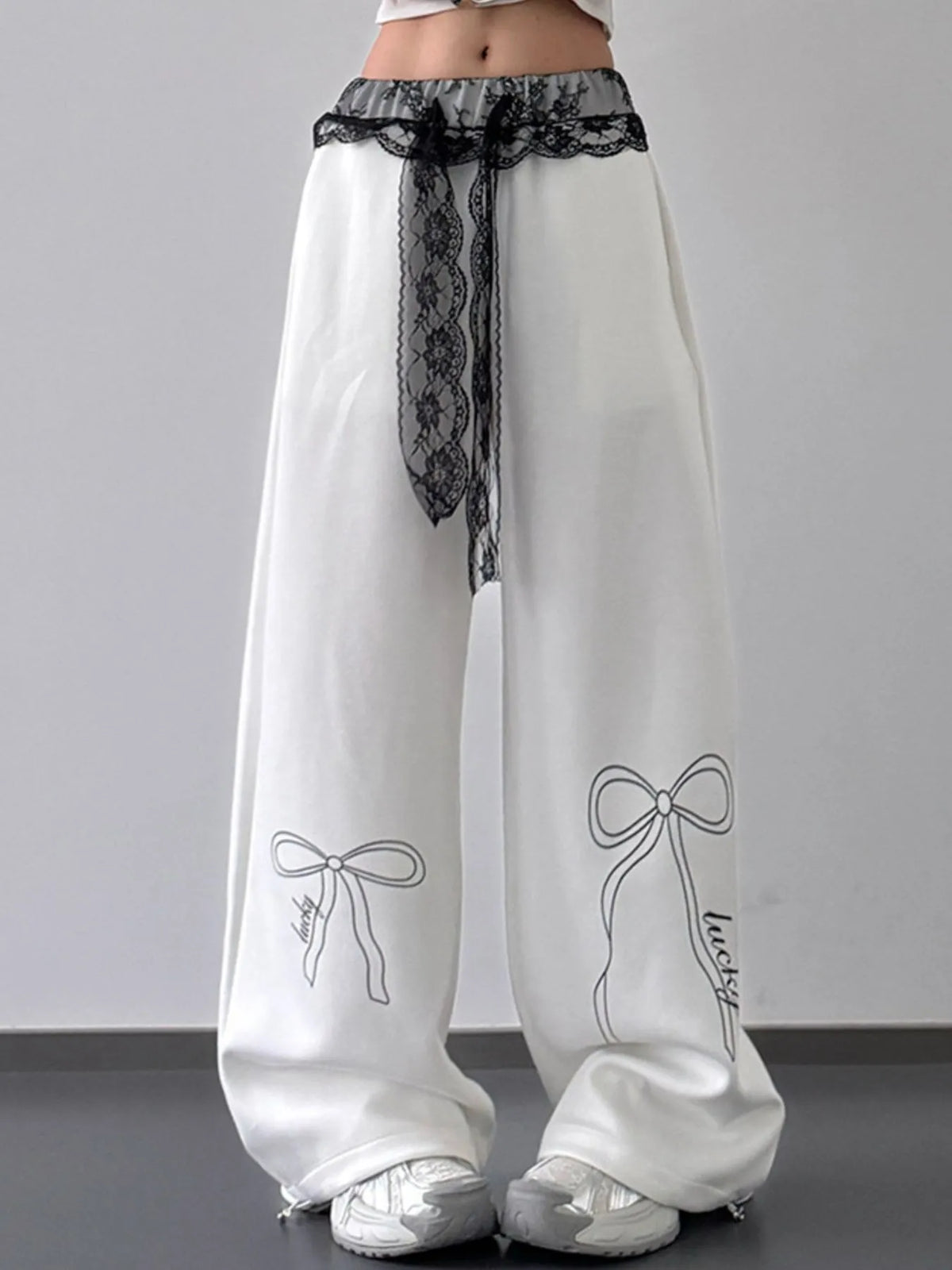 Lace Belt Wide Leg Pants