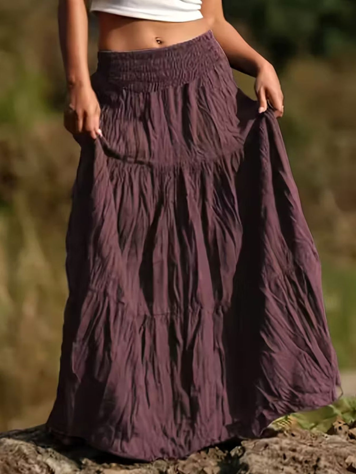 Tiered Ruched Maxi Skirt