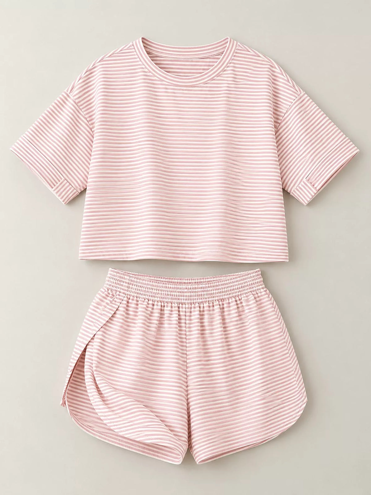 Striped Crop Top and Shorts Lounge Set