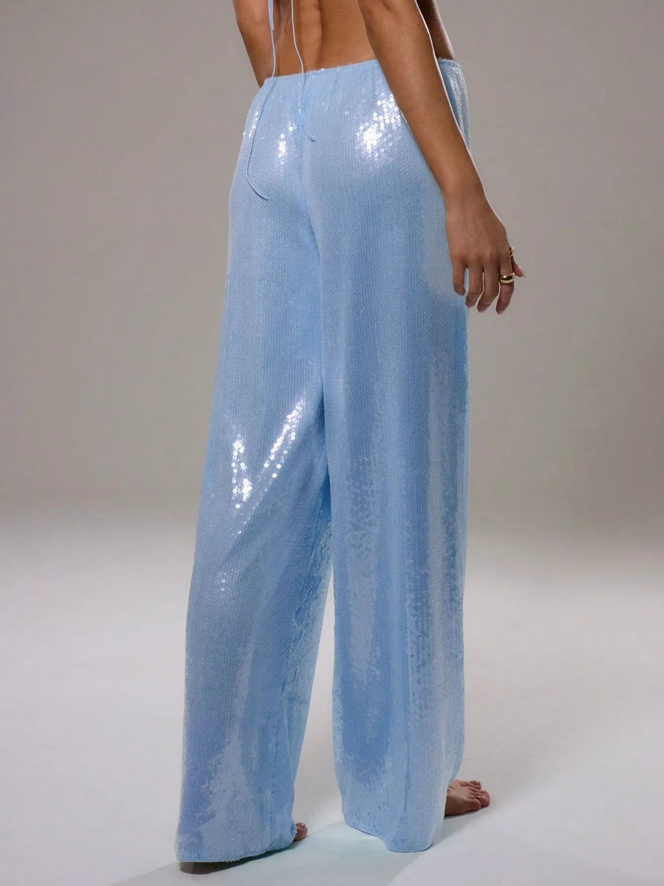 Drawstring Sequin Wide Leg Pants