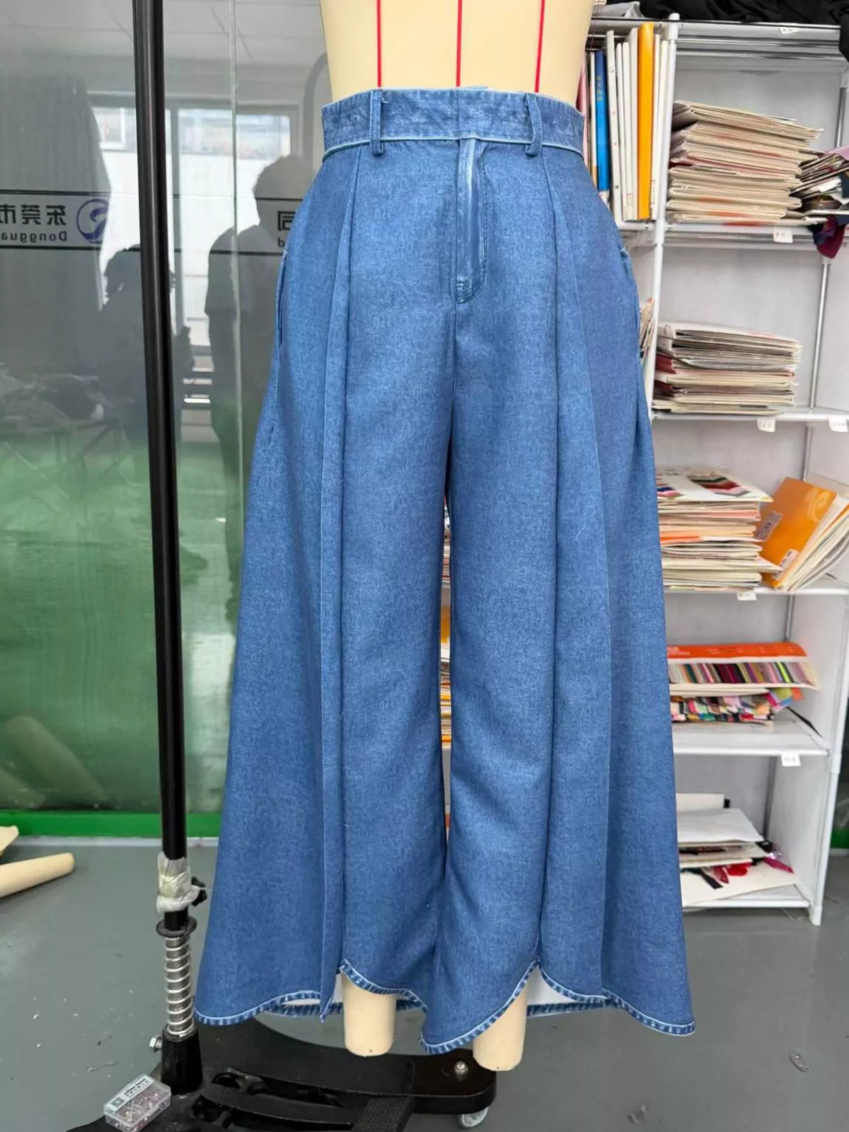 High-Waisted Wide-Leg Jeans in Peacock Blue in Peacock  Blue by Kaelinne