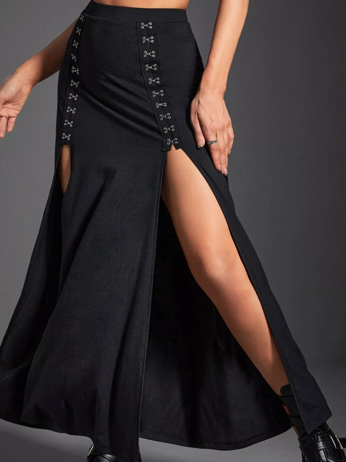 High Waist Slit Skirt in Black by Elegant Elements