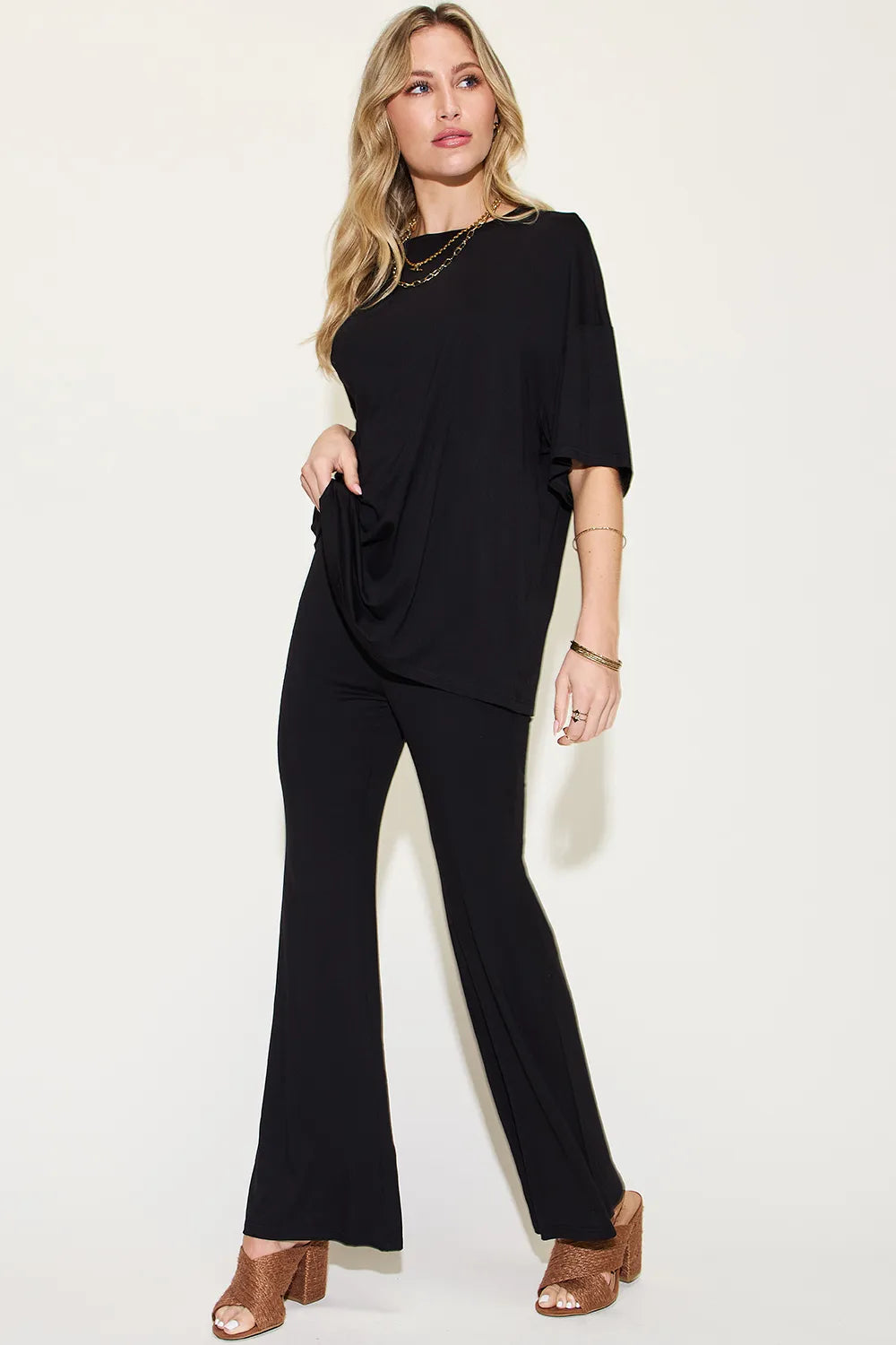 Basic Bae Bamboo T-Shirt and Flare Pants Set