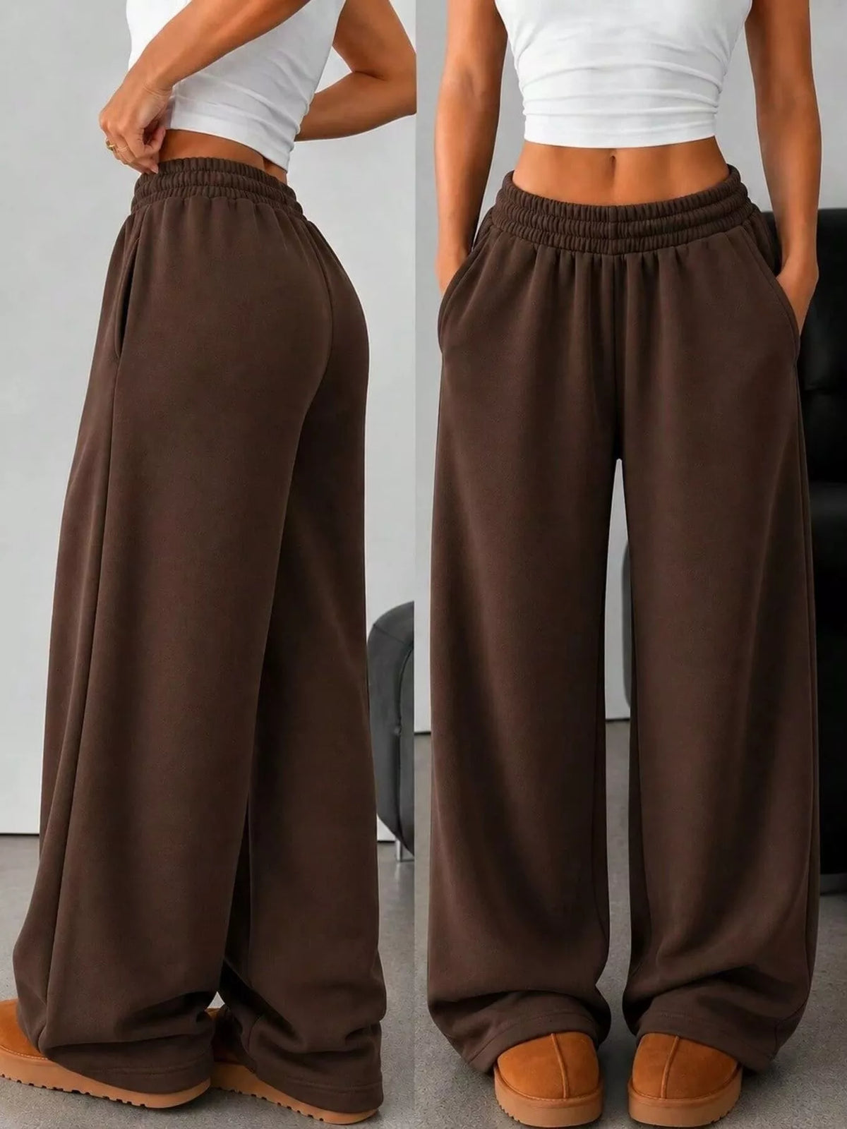 Elastic Waist Wide-Leg Sweatpants