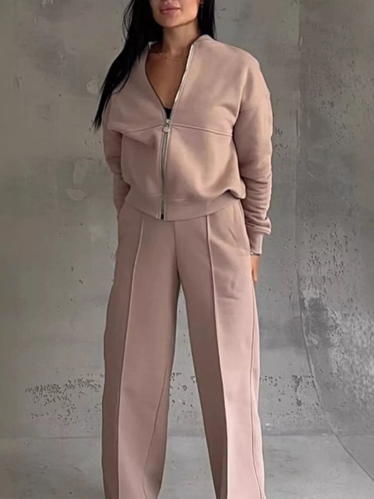 Zip-Up Jacket and Wide-Leg Sweatpants Set