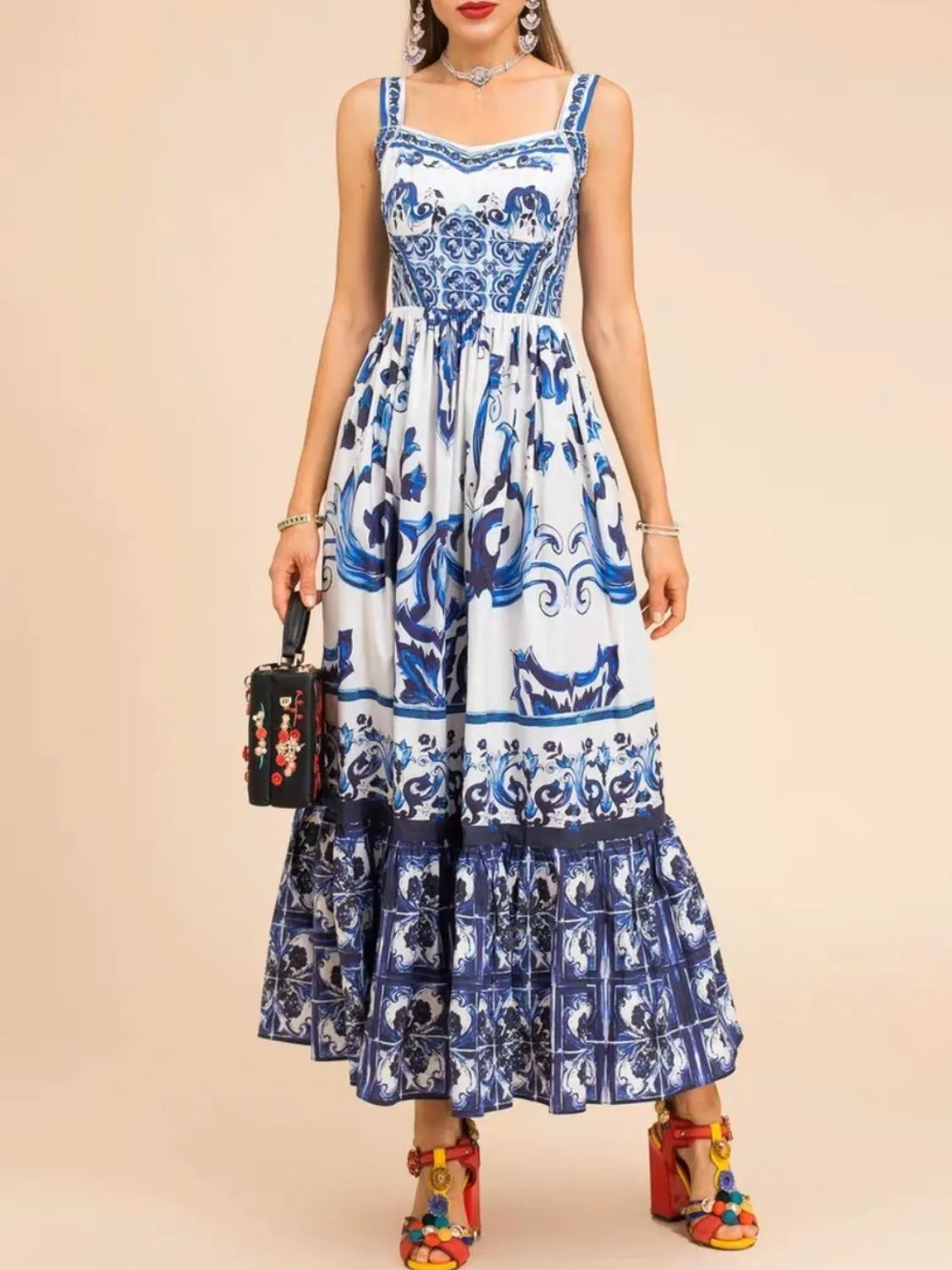 Smocked Ruched Wide-Strap Dress