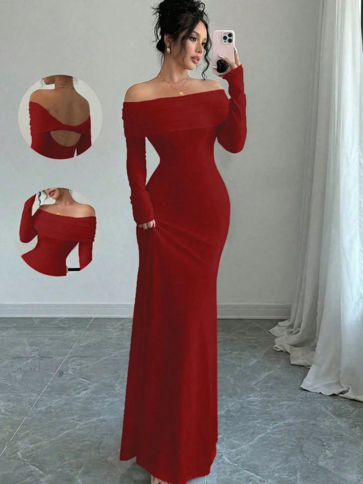 Off-Shoulder Backless Bodycon Maxi Dress