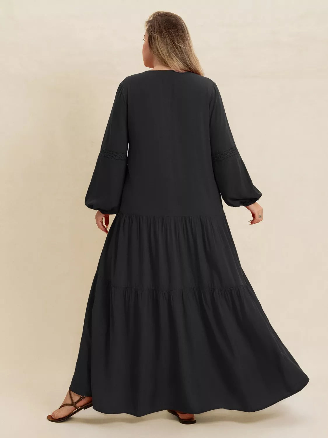 Bohemian Tiered Maxi Dress with Balloon Sleeves