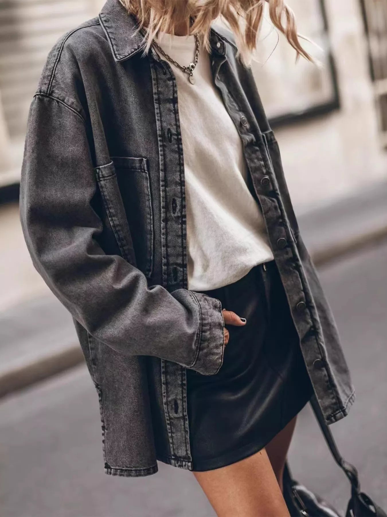Oversized Button-Up Denim Shirt