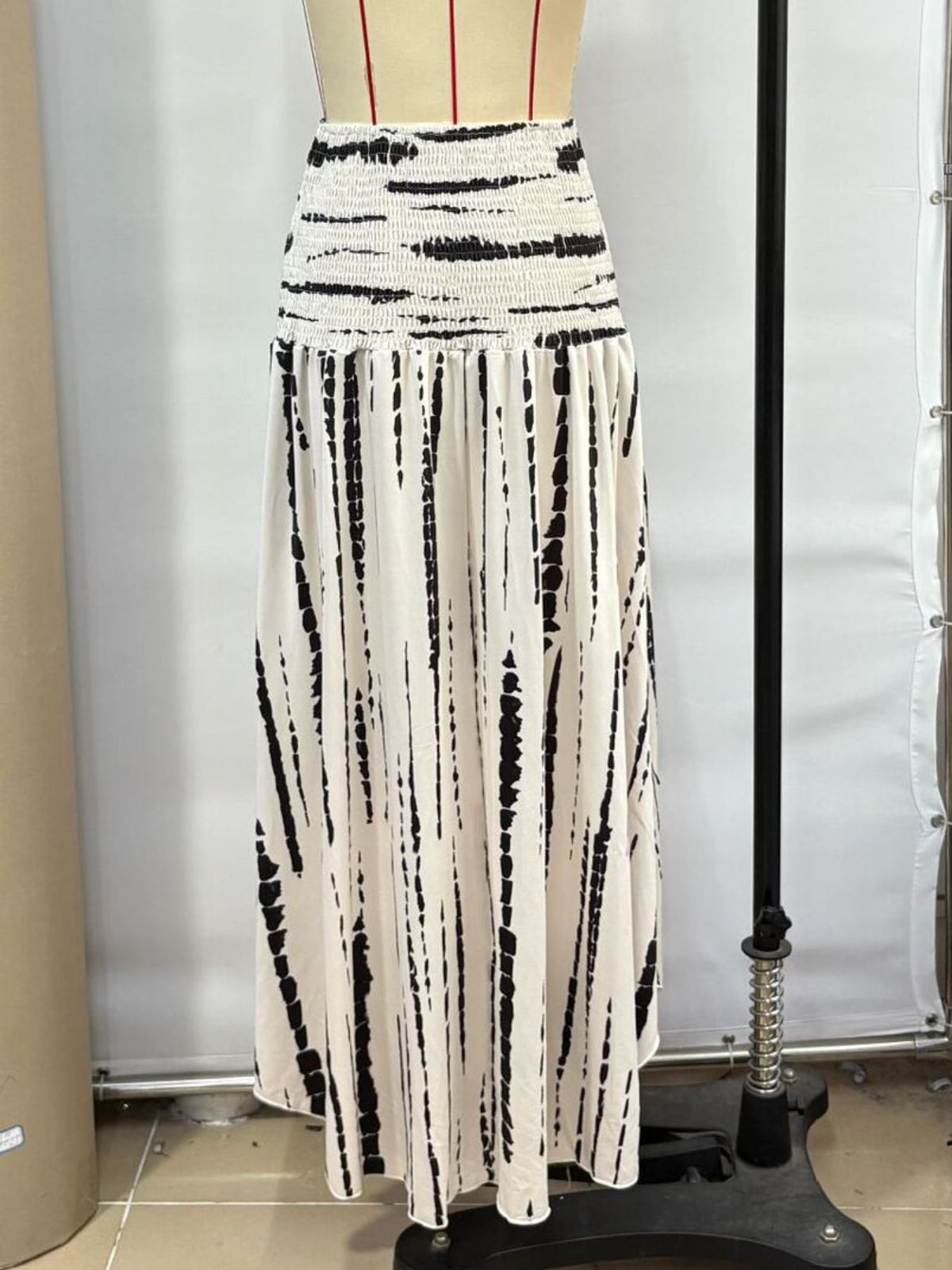 Smocked Asymmetrical Hem Skirt in Beige