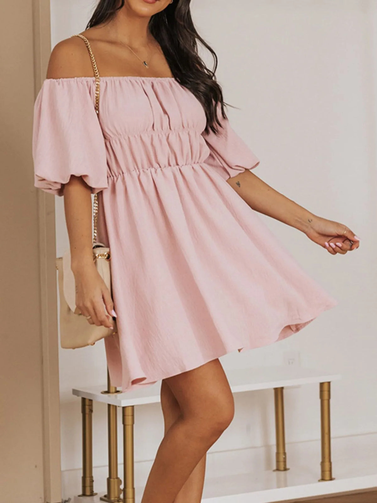 Off-Shoulder Puff Sleeve Mini Dress by ArtisticExpression