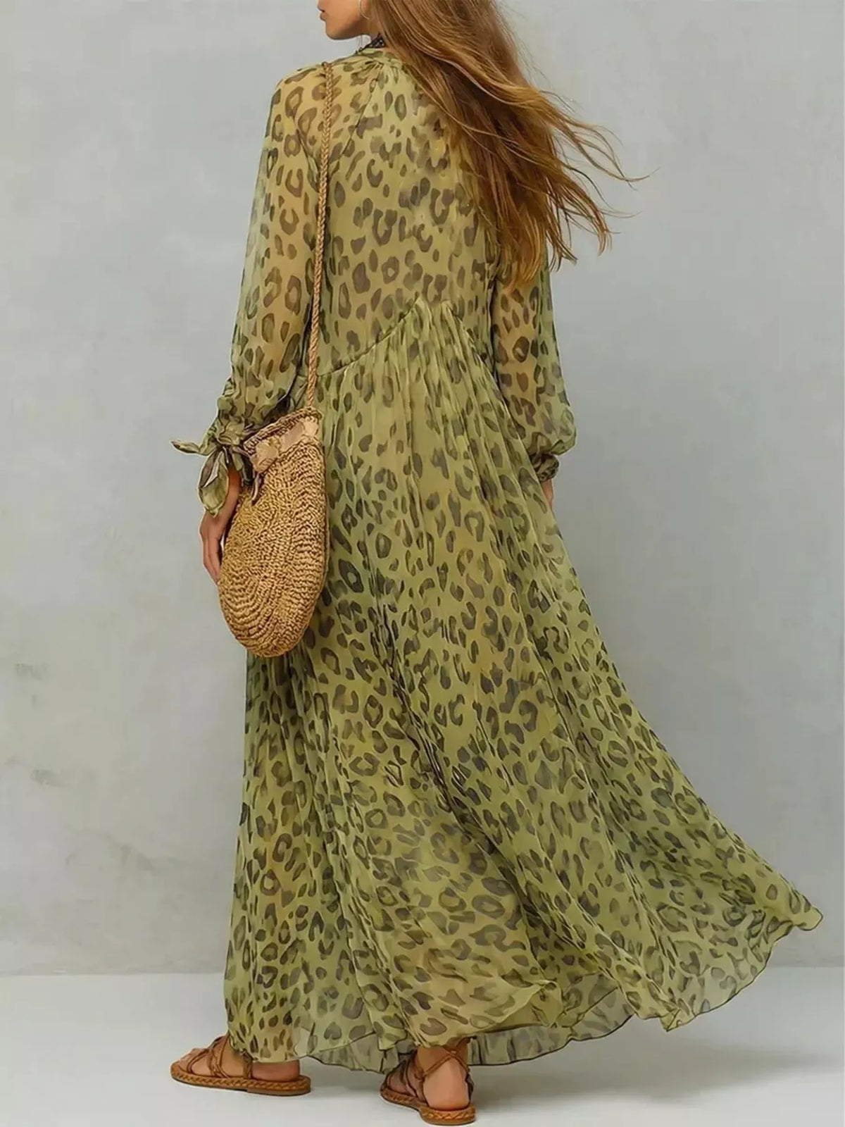 Leopard Print V-Neck Maxi Dress by Kaelinne