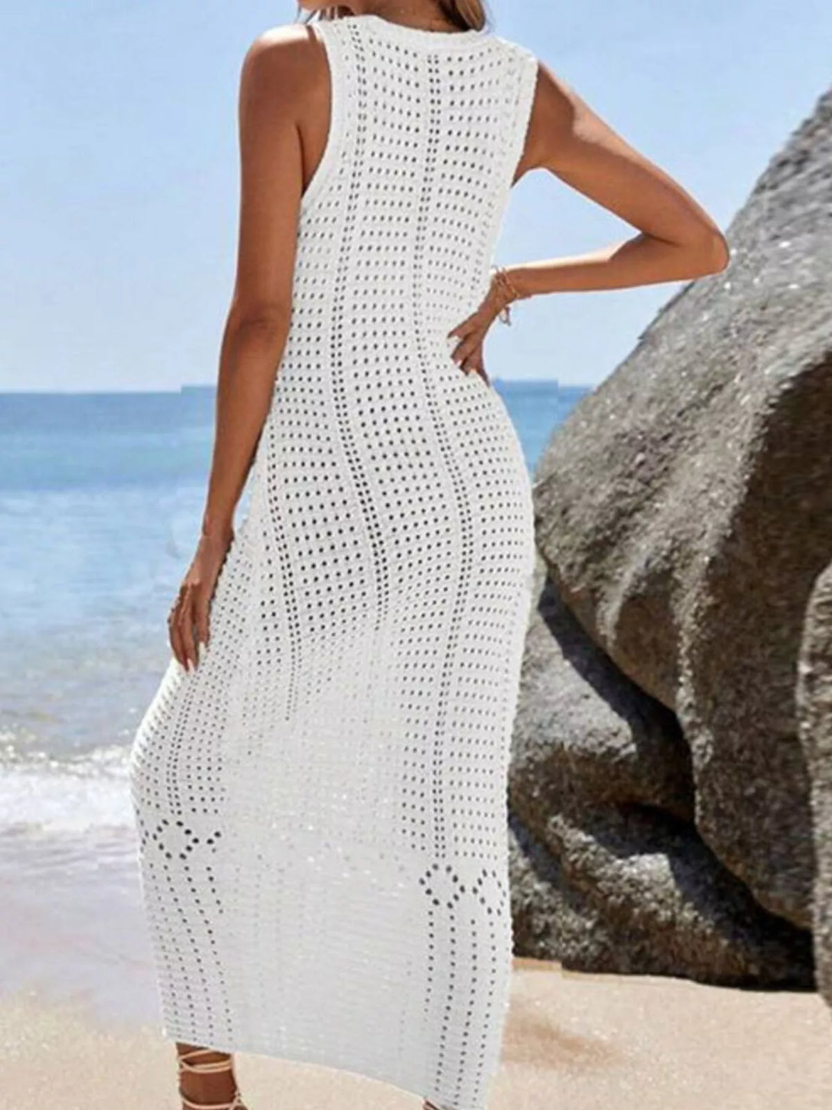 Sleeveless Crochet Knit Cover-Up Maxi Dress