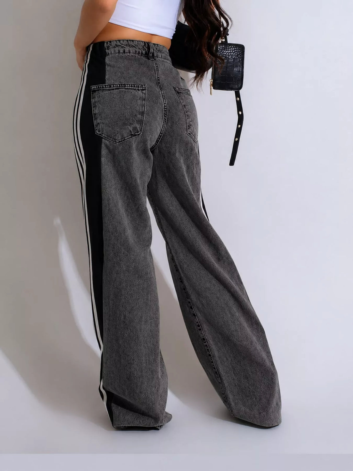 High-Waisted Wide-Leg Jeans with Side Stripe