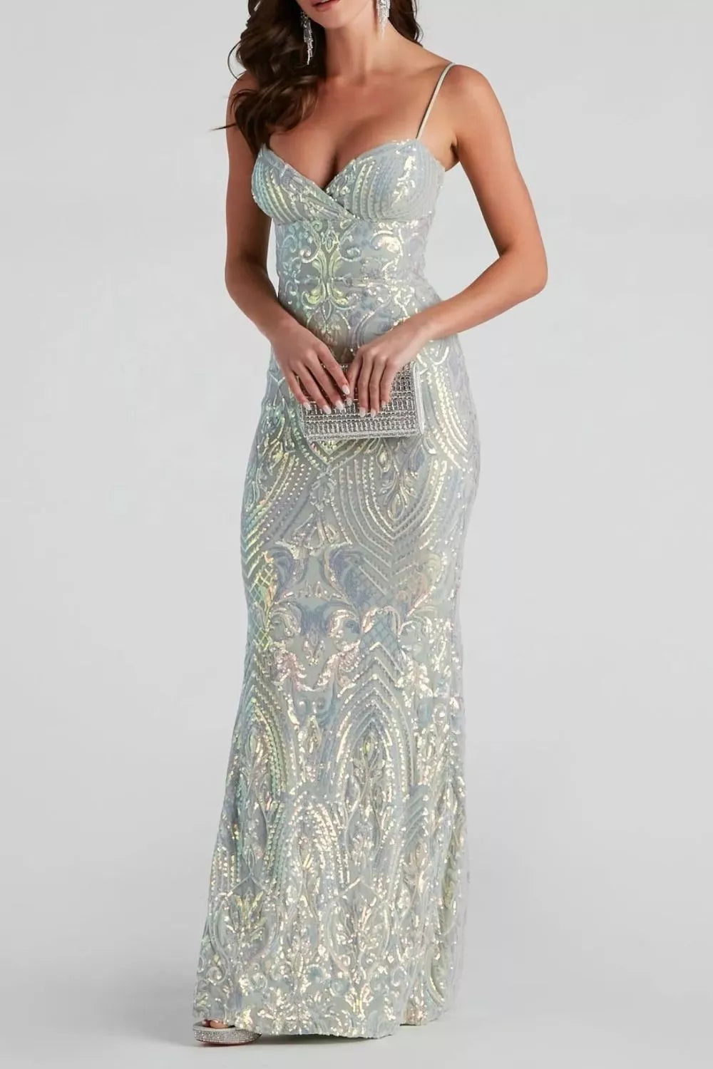 Sequin Mermaid Maxi Dress in Sky Blue