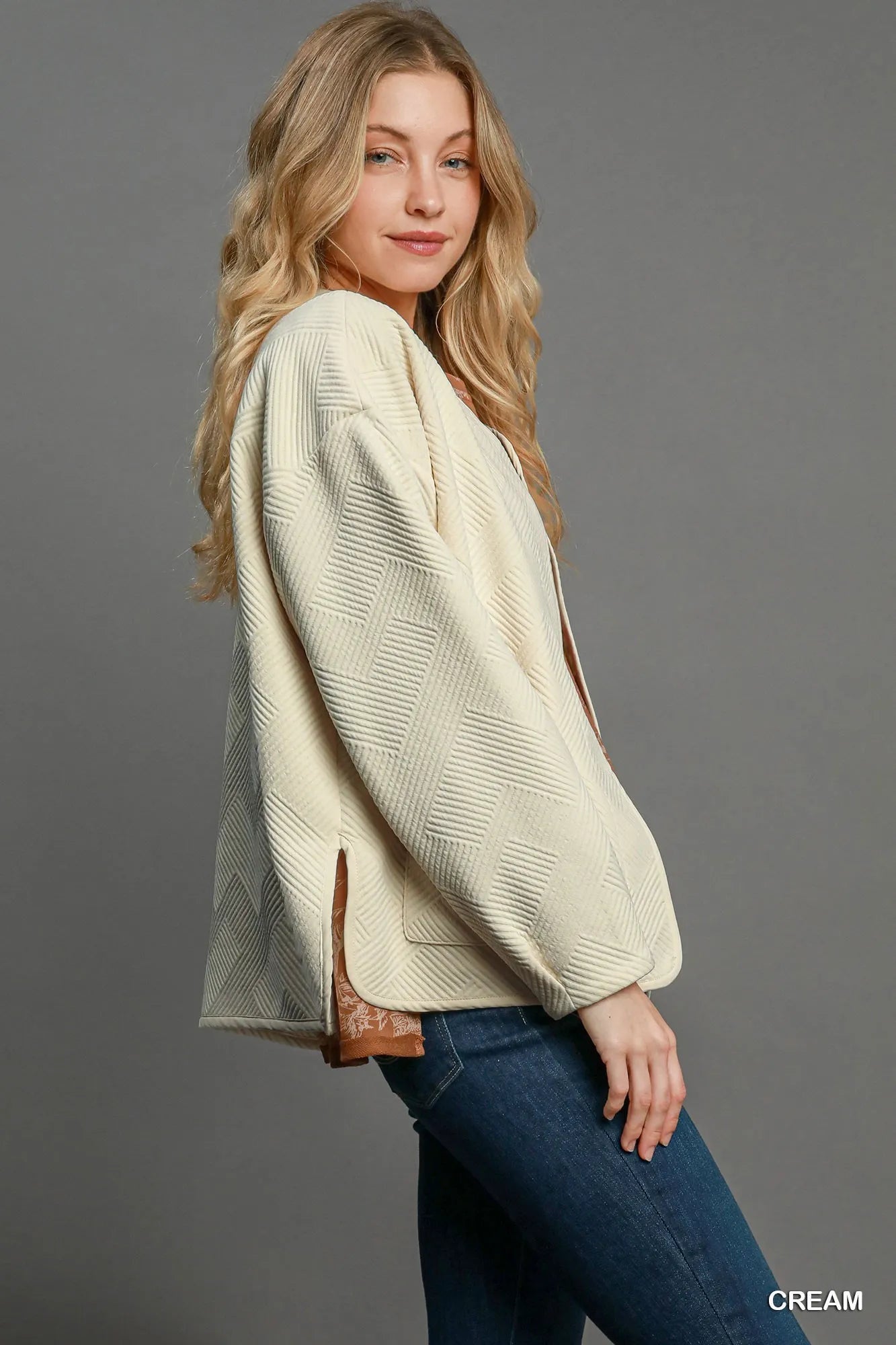 Umgee Textured Jacquard Jacket in Cream