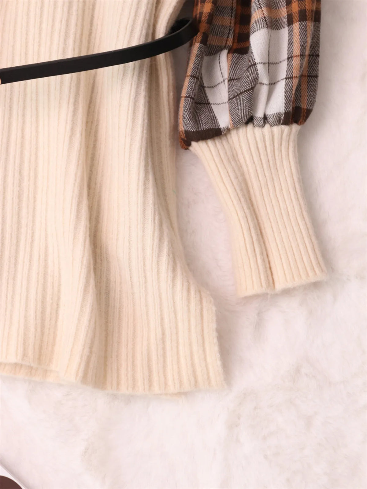 Plaid Long Sleeve Belted Sweater Dress