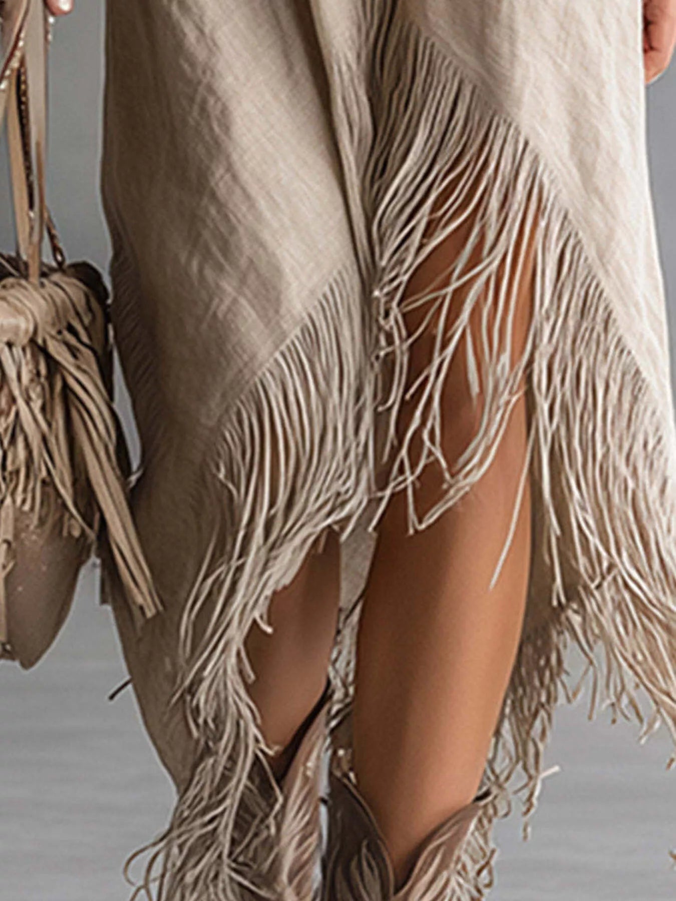 Fringe Hem Zip-Front Shirt Dress
