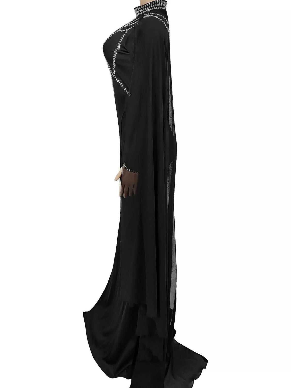 Rhinestone Cape Sleeve Maxi Dress