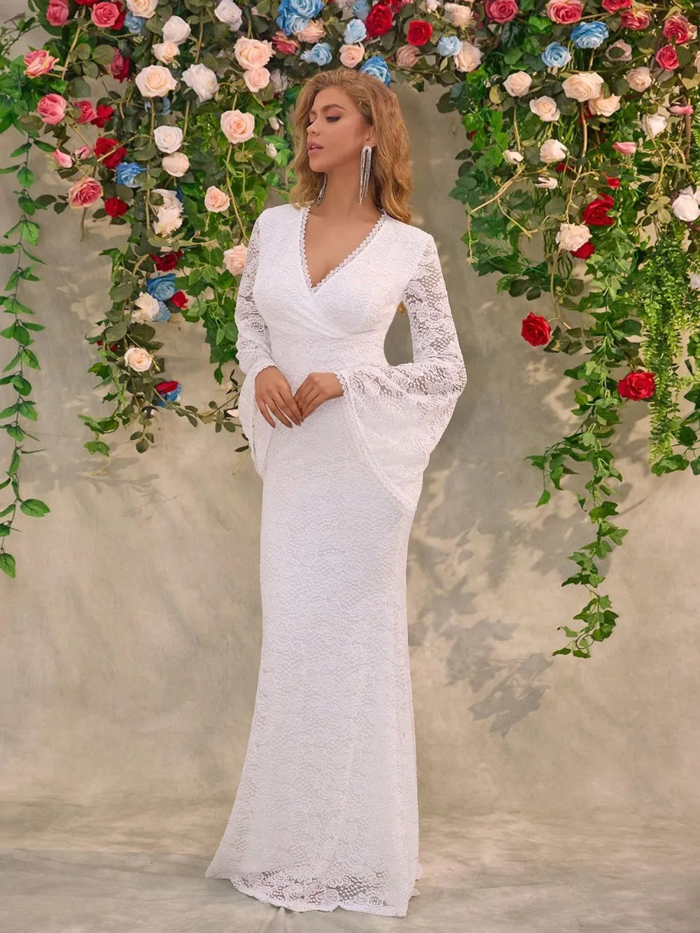 Lace Surplice Maxi Dress in White by Jubilair