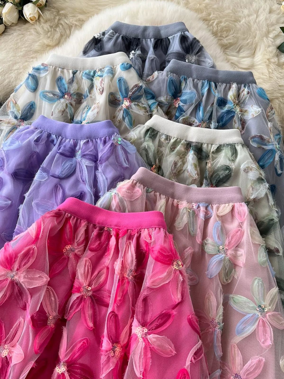 Floral Mesh Layered Skirt