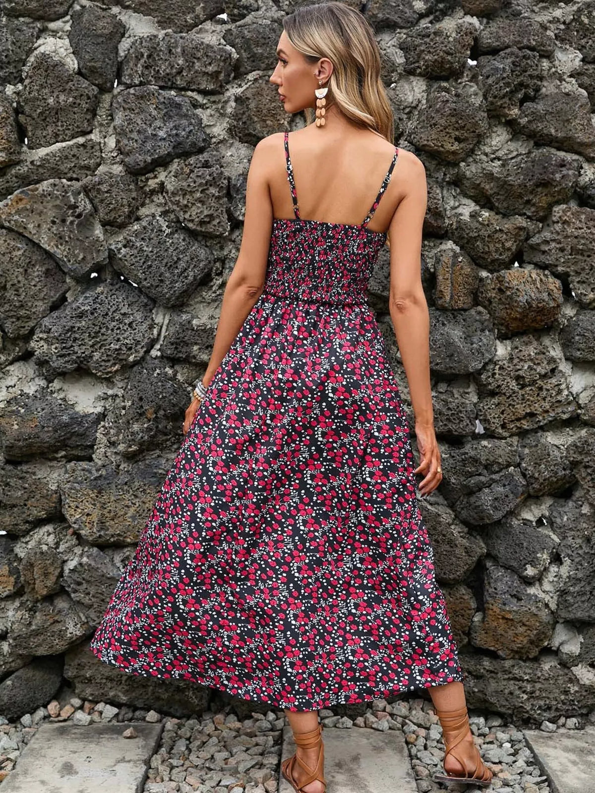 Smocked Paisley Midi Dress