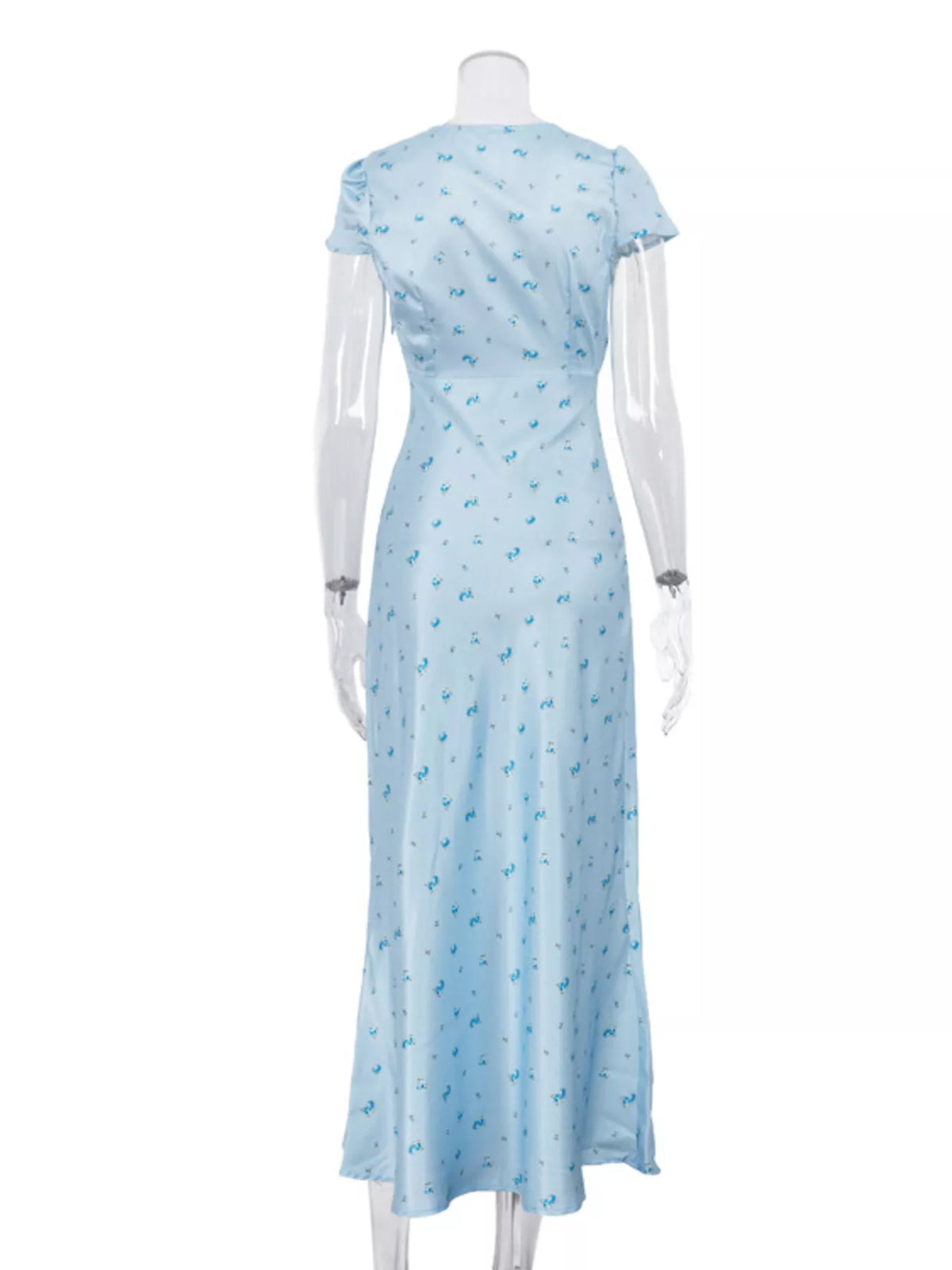 V-Neck Cap Sleeve Maxi Dress in Light Blue