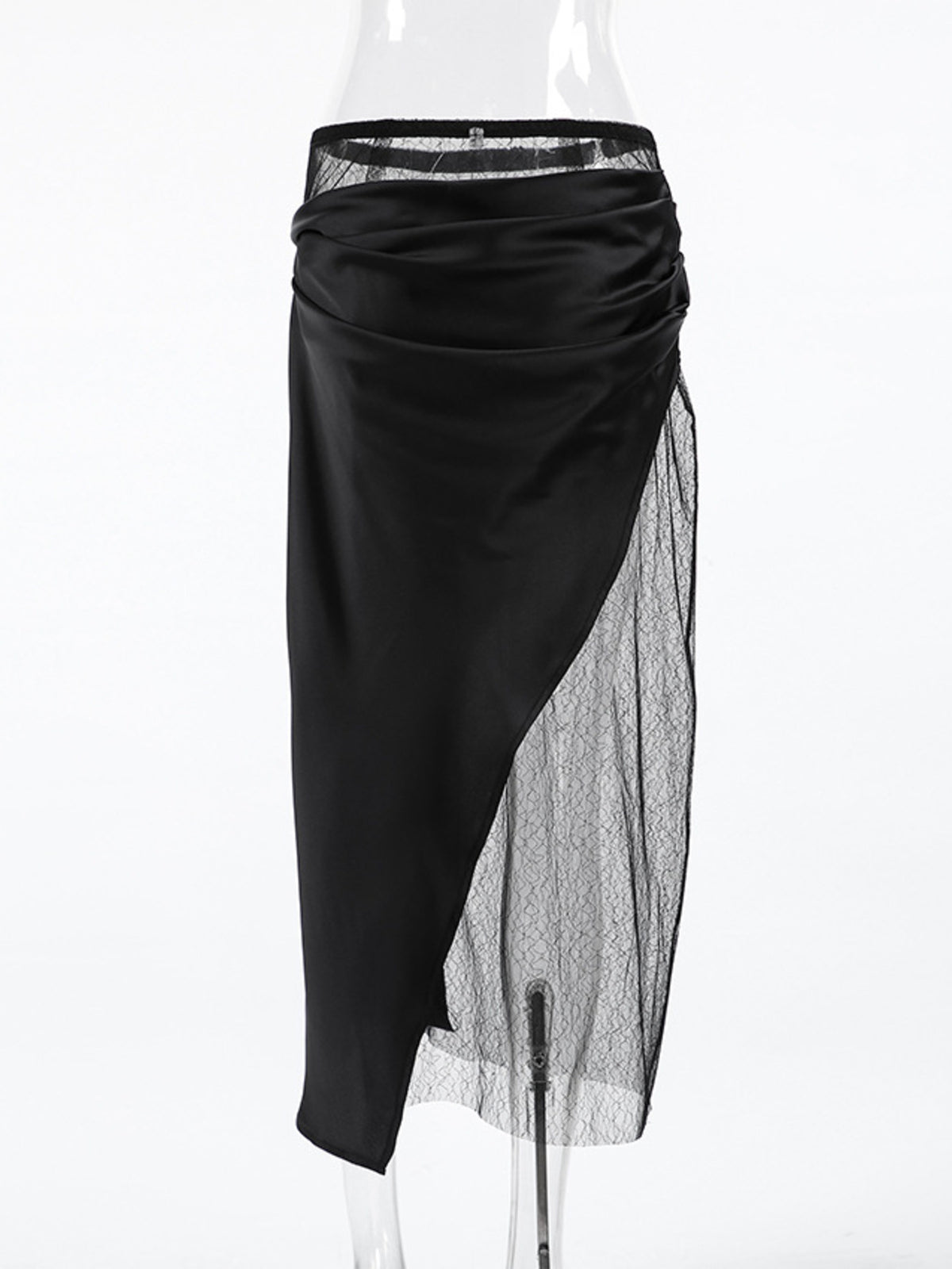 Lace Panel Midi Skirt in Black