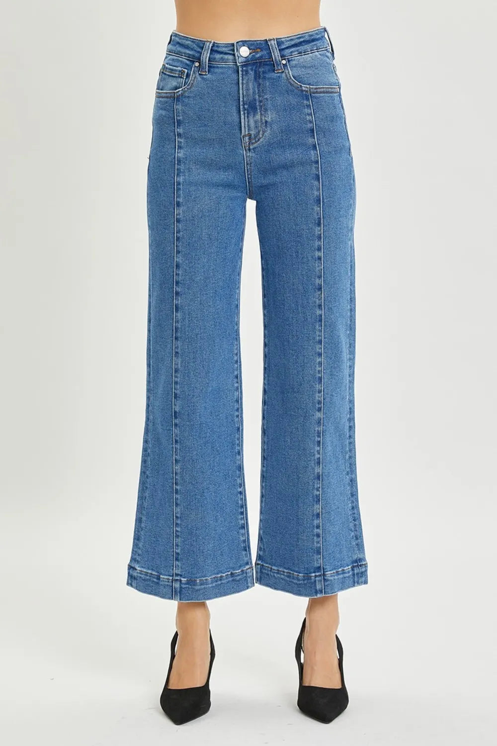 Risen High Rise Wide Leg Jeans in Solid Medium Wash