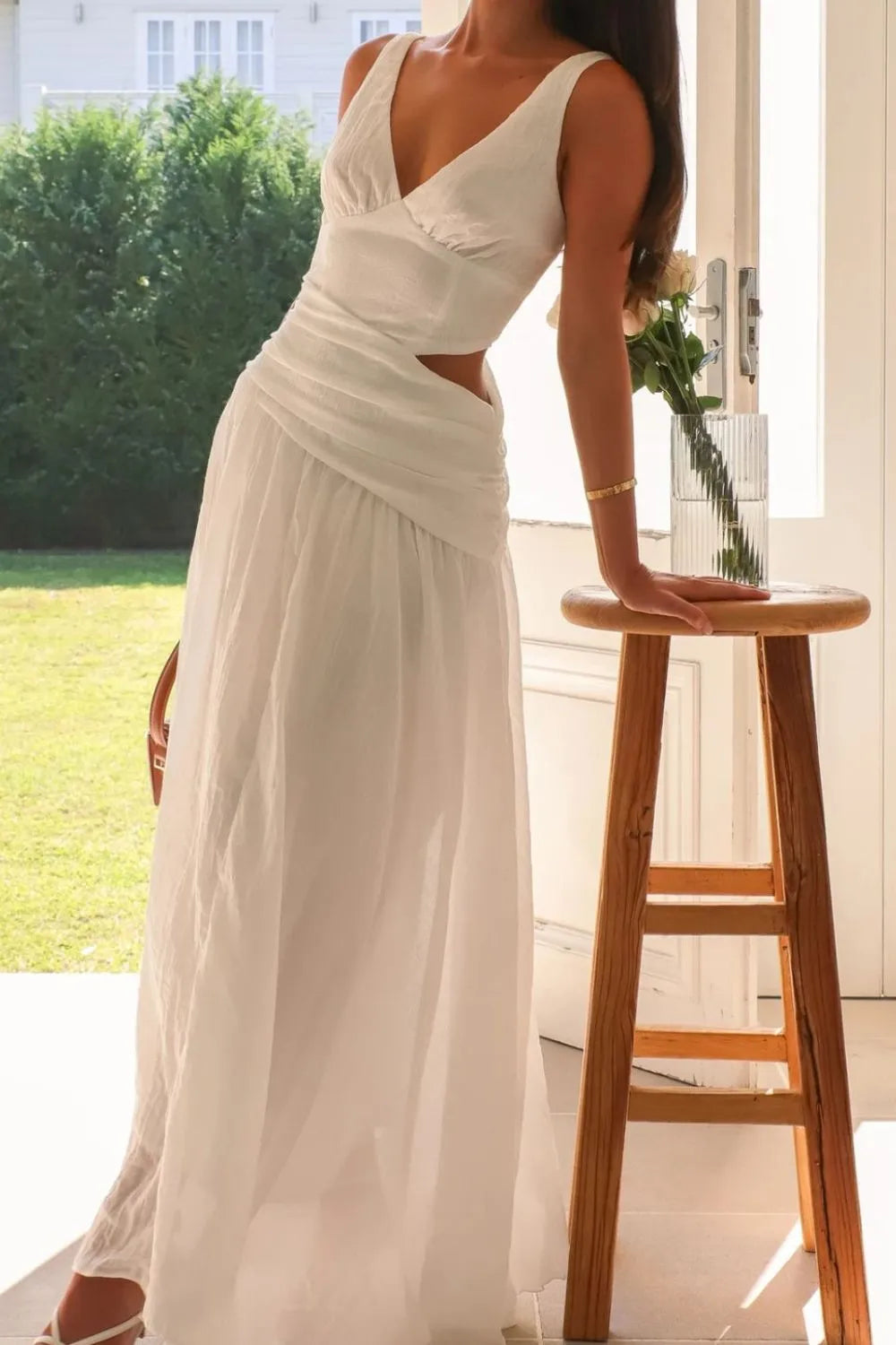 Cutout Back V-Neck Dress