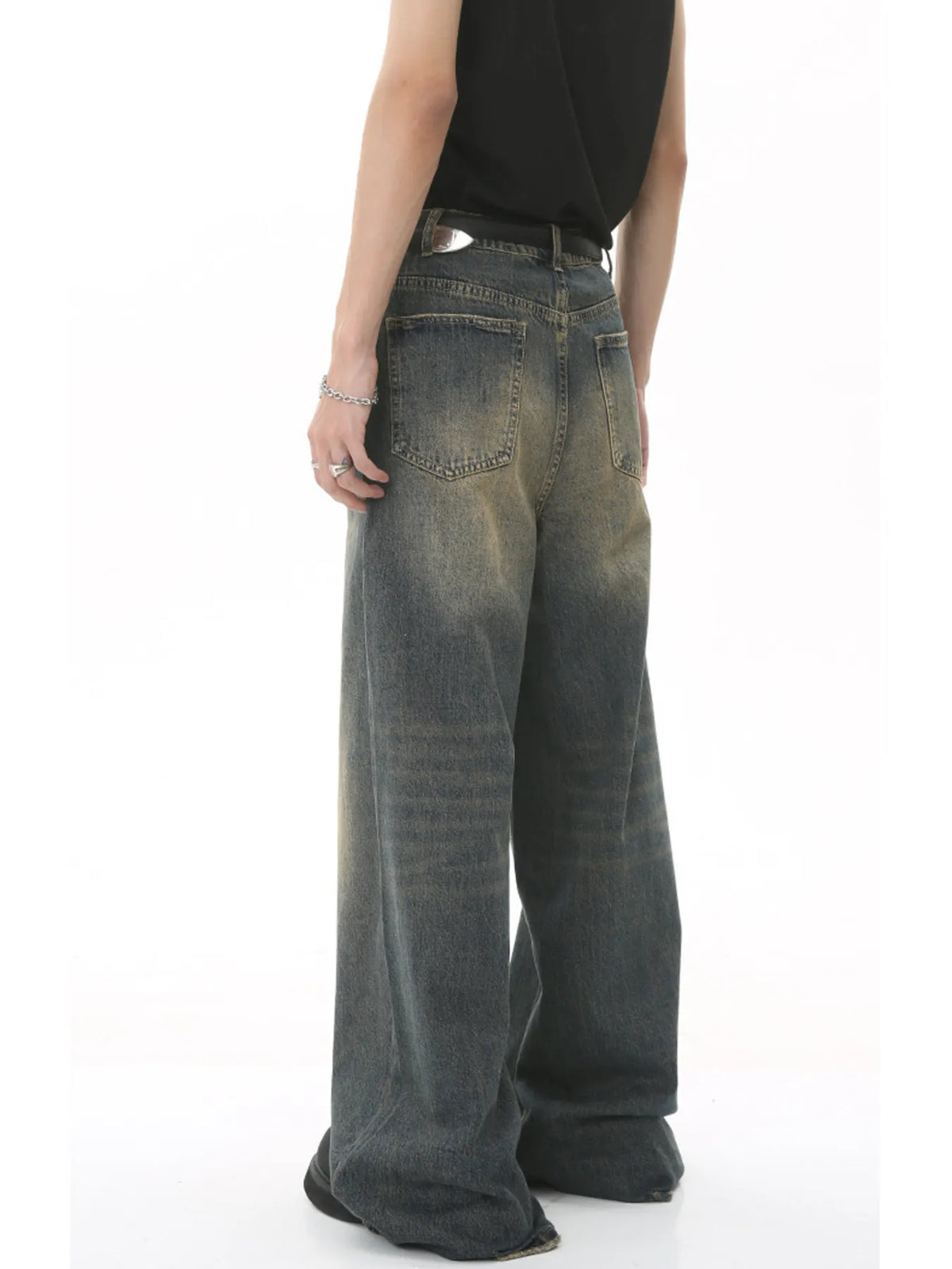 Vintage Wash Wide Leg Jeans in Dark Blue by Firm Stand