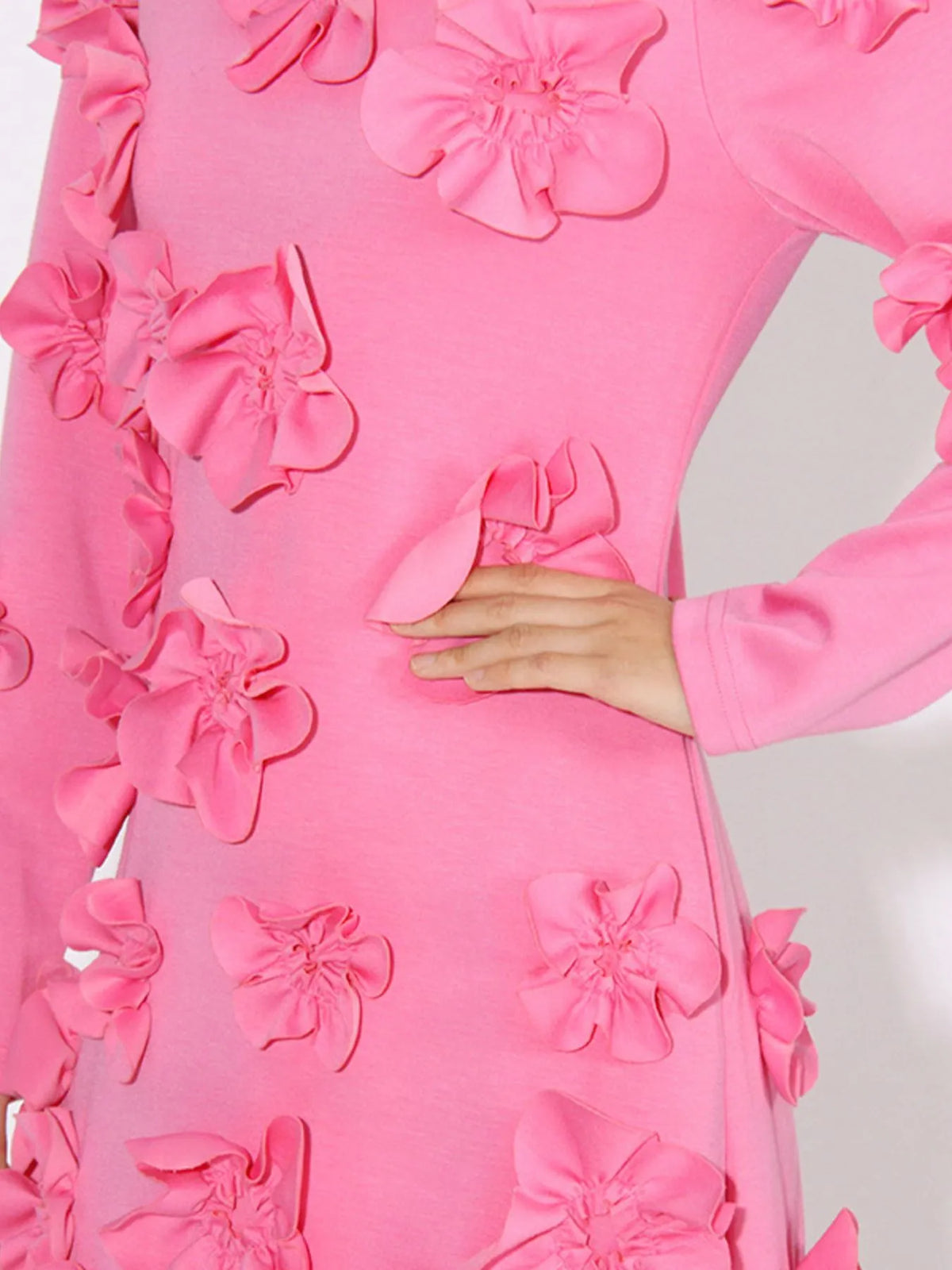 Floral Applique Long Sleeve Maxi Dress in Pink
