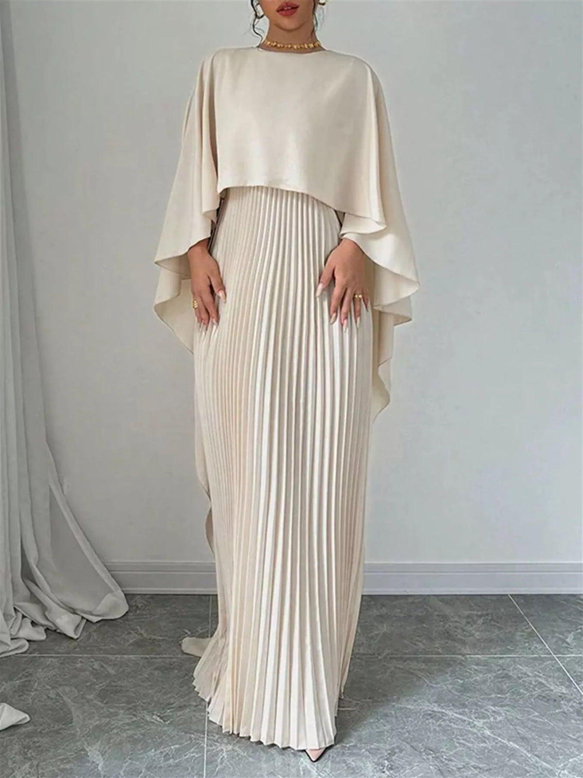 Cape Pleated Maxi Dress