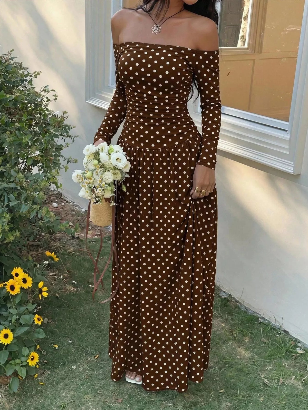 Off-the-Shoulder Ruched Maxi Dress