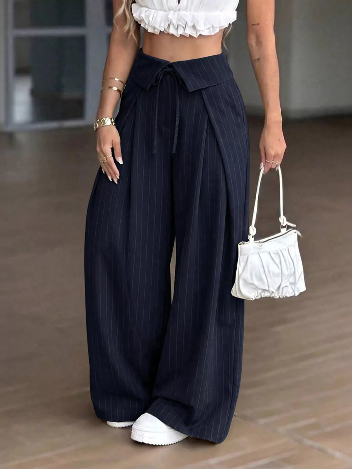 High-Waisted Pinstripe Wide-Leg Pants