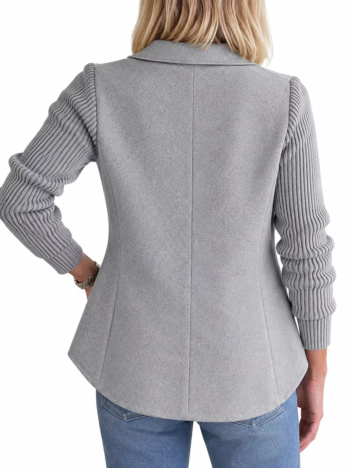Double-Breasted Hybrid Blazer with Ribbed Knit Sleeves