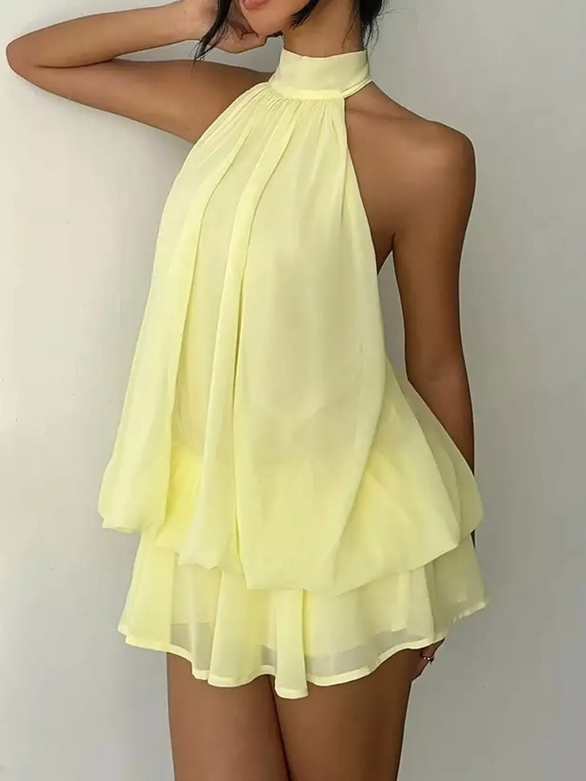 Tied Halter Chiffon Mini Dress