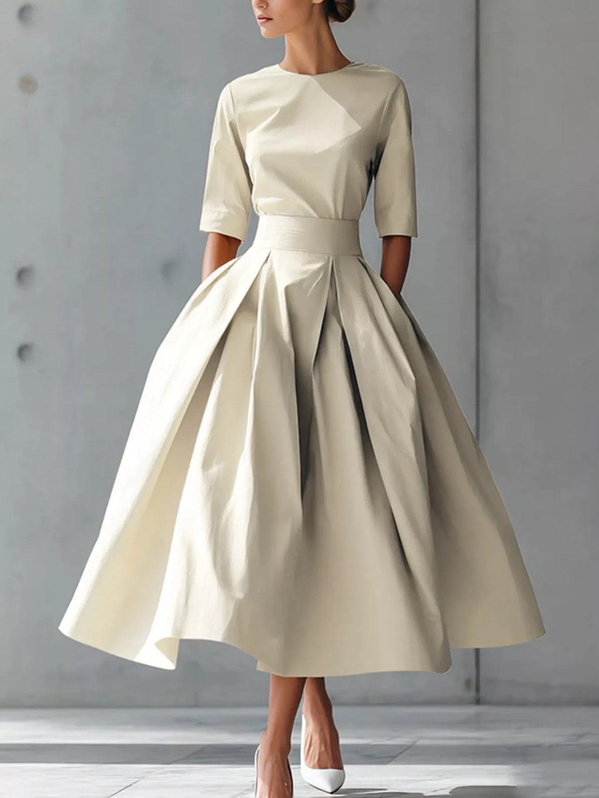 Round-Neck A-Line Midi Dress