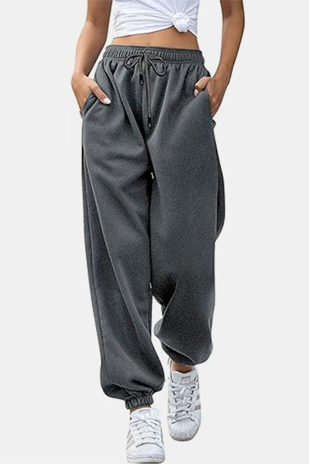 Tie-Waist Joggers with Pockets in Neutral Shades by K&L