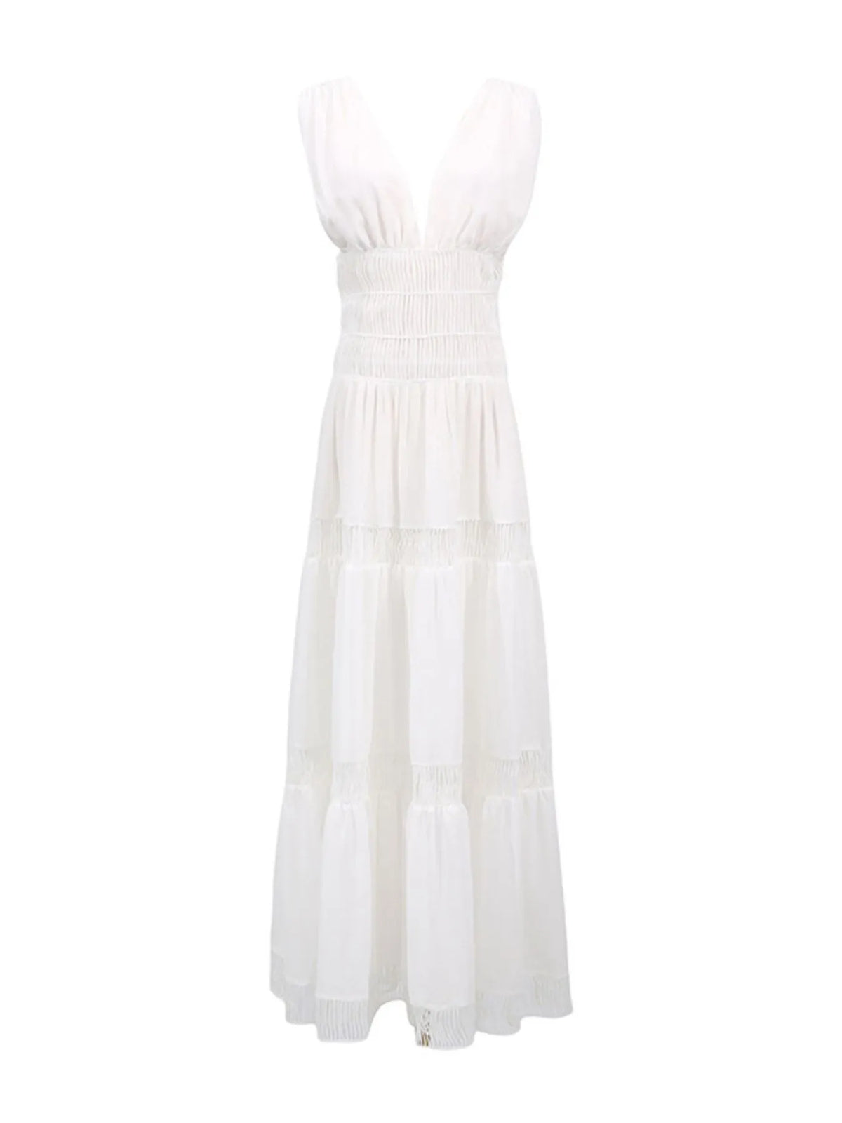 Smocked Tiered V-Neck Maxi Dress