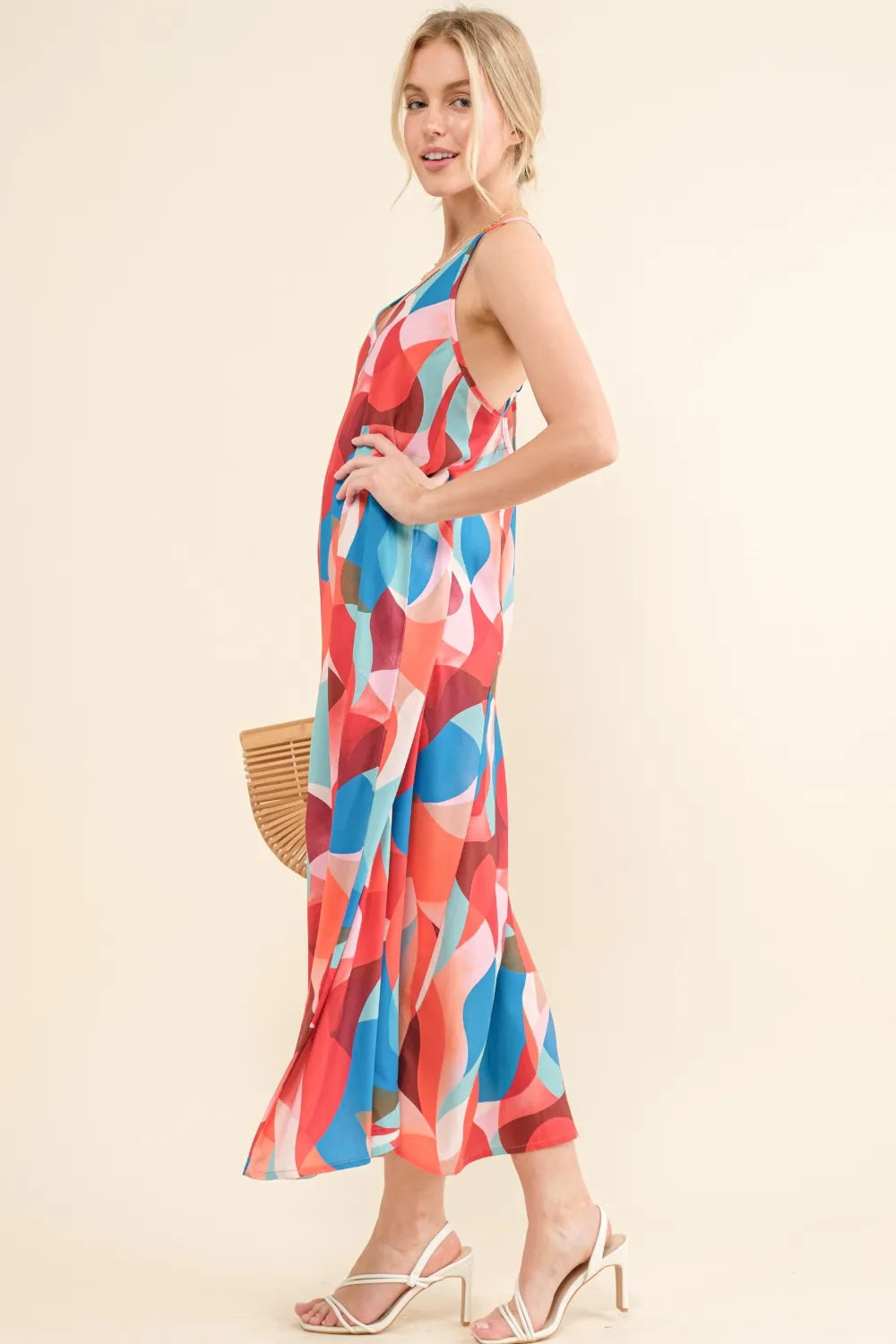 And The Why Printed Crisscross Back Cami Dress in Blue Multi