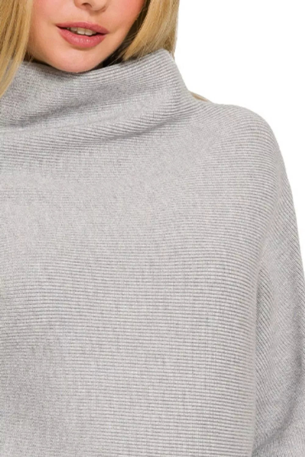 Zenana Dolman Sleeve Mock Neck Sweater in Heather Grey in H grey