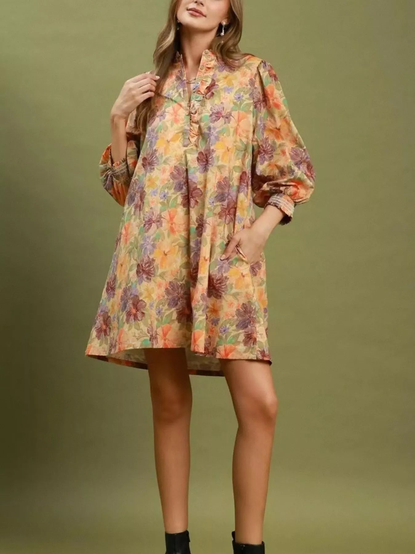 Vintage Floral Print Dress with Pockets